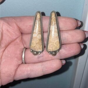 Sterling silver stamped fossil earrings